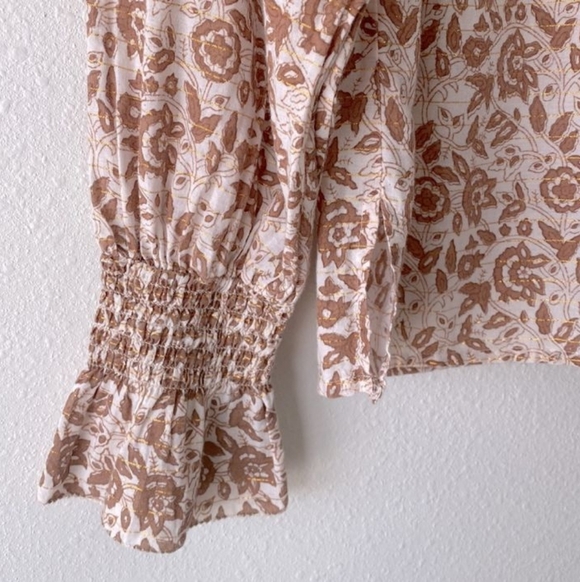 Cloebella Rezza Floral Neutral Metallic Smocked Sleeve Blouse Medium - Picture 12 of 15